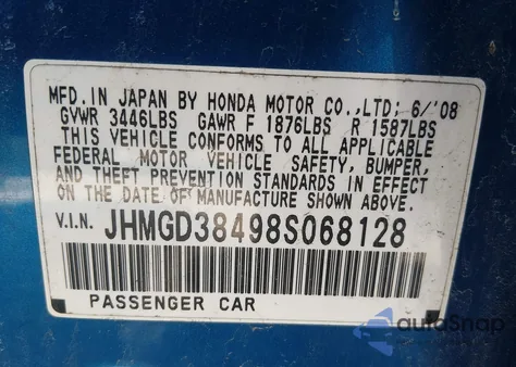 2008 Honda Fit from USA, damaged, VIN JHMGD38498S068128